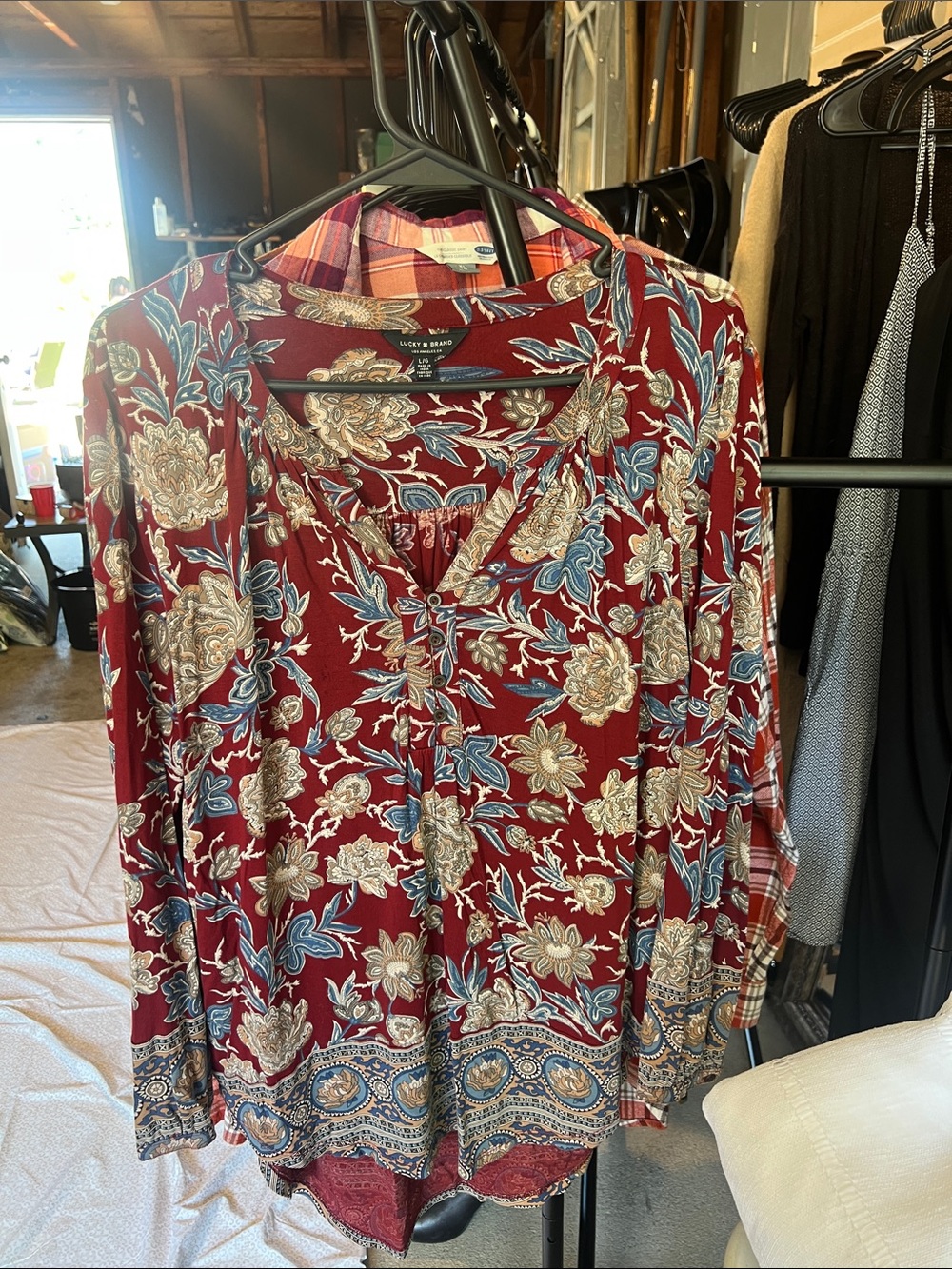 Vintage Lucky Brand Red Long Sleeve Shirt